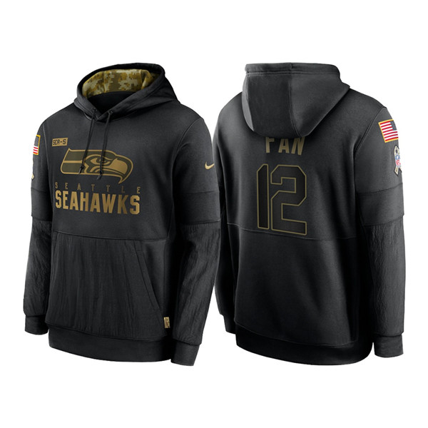 Men's Seattle Seahawks #12 Fan 2020 Black Salute to Service Sideline Performance Pullover Hoodie